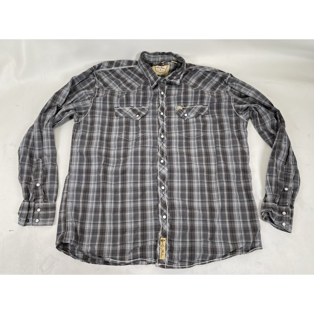 Larry Mahan Cowboy Collection Long Sleeve Snap Button Up Shirt Mens 2XL Gray